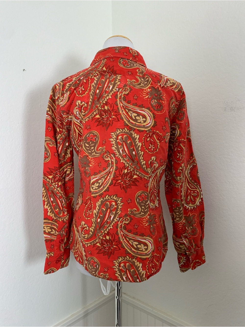 Wintersilks Silk Linen Blend Button Up Shirt Paisley Women’s S Orange Classic - Picture 11 of 15